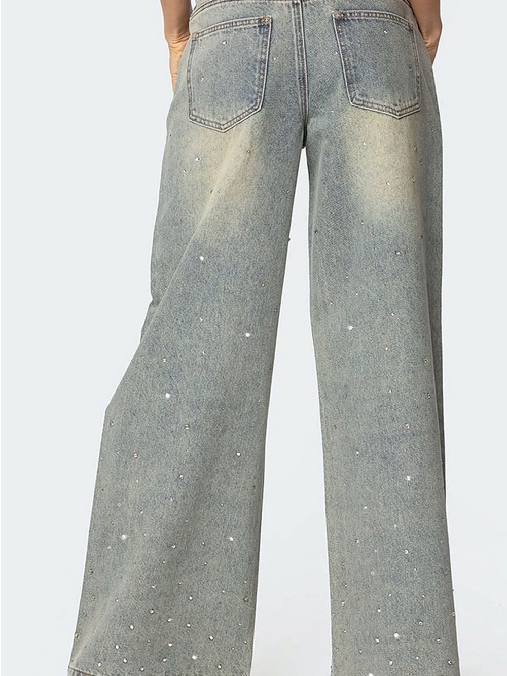 Edikted Rhinestone Low Rise Washed Jeans - Picture 4 of 8
